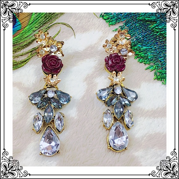 Rose Dangle Stud Earrings - Picture 2 of 8